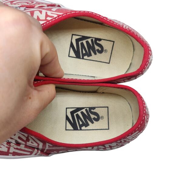 Vans Shoes Womens 5 Red White Low Tops Skater Preppy Comfy Spell Out Abstract - Picture 9 of 13